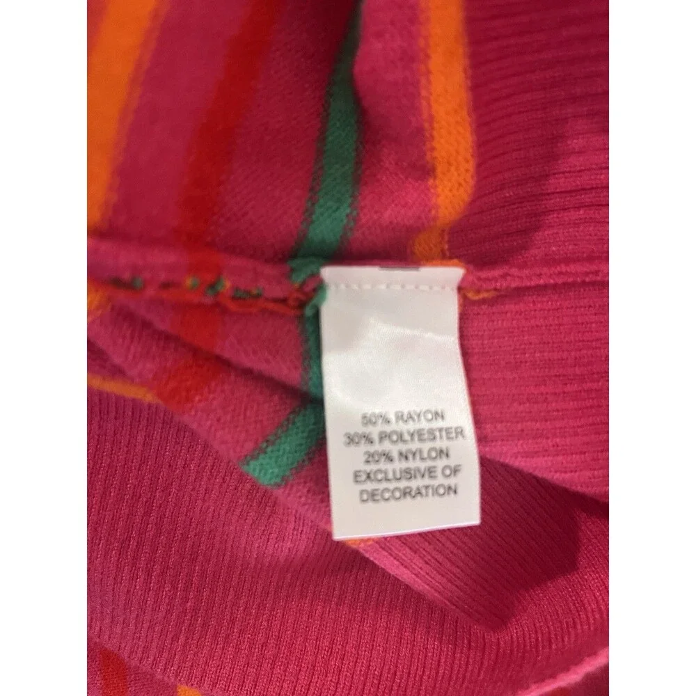 Kerri Rosenthal womens Pink Stripe NEXT SMILE'S ON YOU Pullover Sweater sz Large